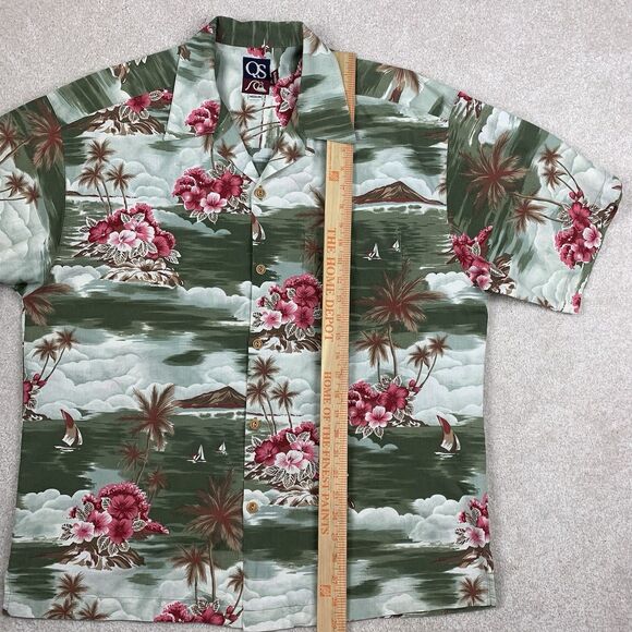 Vtg Quicksilver Hawaiian Loop Camp Shirt Med 90s Resort Tribal Palm Trees Art - Picture 12 of 13